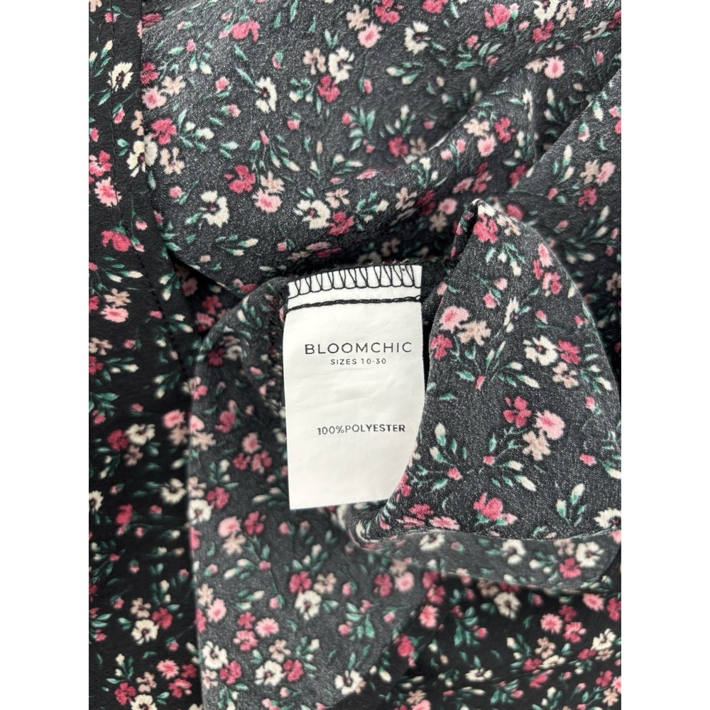 Bloom‎ Chic Shirt Black Floral Flowy Sleeves Ruched Women's Plus Size 18/20 - Picture 5 of 10